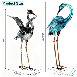 Ratuor Garden Crane Statues Blue Heron Metal Birds Yard Art Ornament