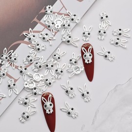 Easter Nail Charms 10Pcs Silver Rabbit Nail Art Charms Cute Nail Gems with Rhinestones Cute Rabbit Charms for Nails for Acrylic Nails Supplies DIY Nail Art Decoration