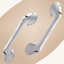ABLECARE 2 Pack 16 Inch Grab Bars for Bathtubs and Showers for Seniors，Heavy Duty Shower Handle for Elderly ，Suction Cup Removable Handrails Handicap Bath Grip Bathroom Safety Grips,（White）