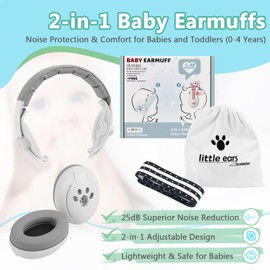 YARVPUV Baby Earmuffs, 2-in-1 Hearing Protection, Baby Headphones (0-4 Years), Headphones Noise Protection, Adjustable Headband & Lightweight ABS Shell, Noise Reduction, White