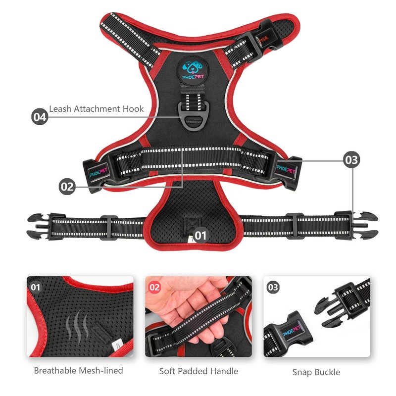 PHOEPET Upgraded No Pull Dog Harness, Reflective Adjustable Vest, with