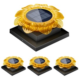 Viewsun 4 Pack Solar Post Cap Lights Outdoor，Fence Solar Powered Cap with Waterproof Sunflower Design and Warm White Lighting for Deck Patio Garden Decor, Fits 4x4 5x5 6x6 Vinyl/Wooden Posts