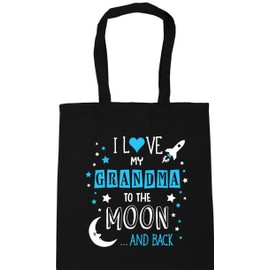 Hippowarehouse I Love My Grandma to the Moon and Back (Blue) Tote Shopping Gym Beach Bag 42cm x38cm, 10 litres