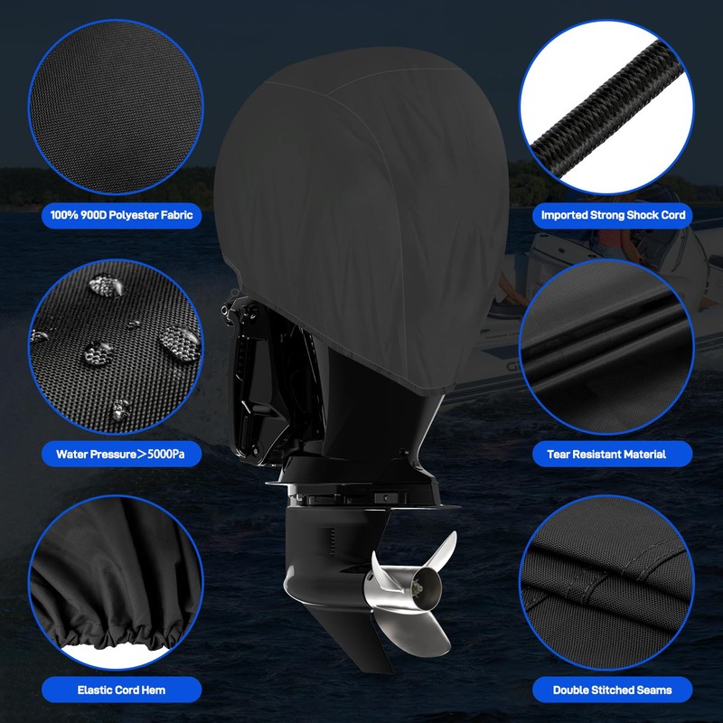 Outboard Motor Cover, 900D Waterproof Boat Motor Cover, Black