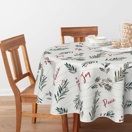 Horaldaily Christmas Tablecloth 70×70 Inch Round, Holly Washable Table Cover for Party Picnic Dinner Decor
