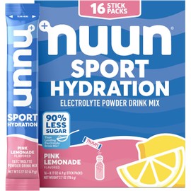Nuun Sport Electrolyte Powder Packets with Magnesium, Calcium, Potassium, Chloride, and Sodium, Hydration Packets for On-the-Go, Pink Lemonade Flavor, Gluten Free & Vegan, 16 Single Servings