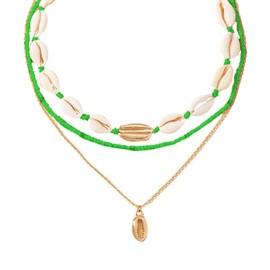 TACBSP Cowrie Shell Necklace for Women Natural Sea Shell Beads Choker Necklace Adjustable Summer Seashell Beach Necklace for Women Hawaiian Jewelry (Green)