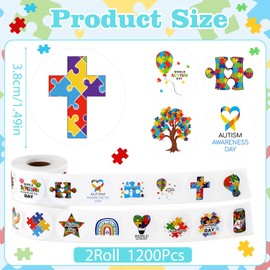 SEPGLITTER 1200pcs Autism Awareness Stickers Roll,16 Designs Bulk Puzzle Decals,Self-Adhesive Autism Accessories Stickers for Water Bottles,Gift Wrap,Party Decor