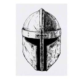 'Knight Helmet Front View' Temporary Tattoo - Water Resistant, Skin-Safe, Non-Toxic Transfer (TO00083811)