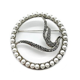 Fashion greek letter society ZETA PHI ZPB sorority symbol dove rhinestone metal round brooch (white)
