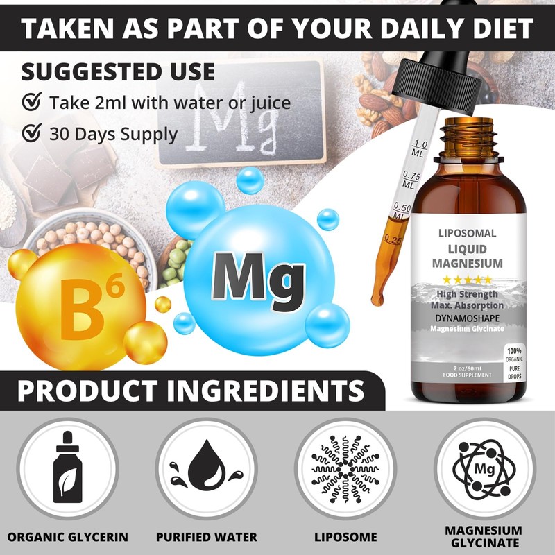 Magnesium Liposomal Supplement. Highly absorbable for Optimal Energy, Muscle Health,