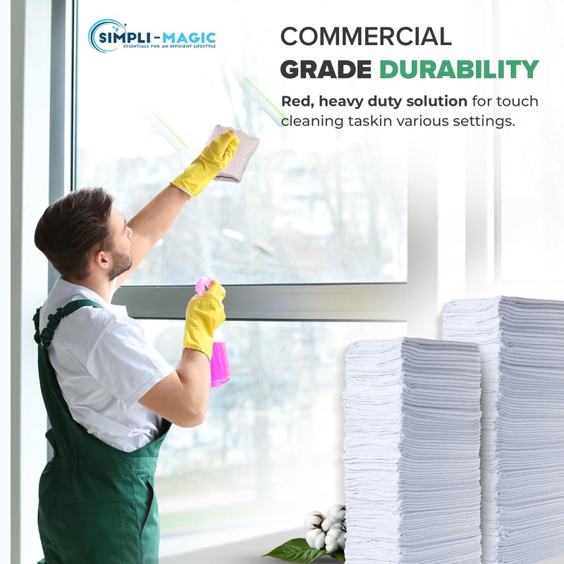 Simpli-Magic Cotton Shop Towels, Commercial Grade White, 100 Pack, Size: