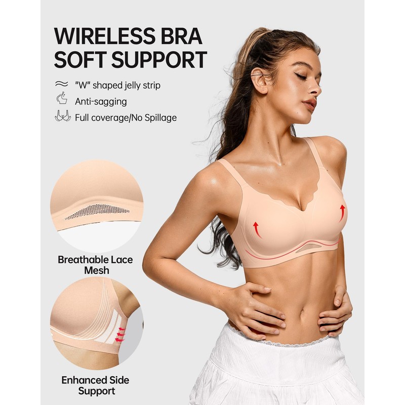 Vertvie Bras for Women Wireless Comfortable Push Up Bra Scalloped