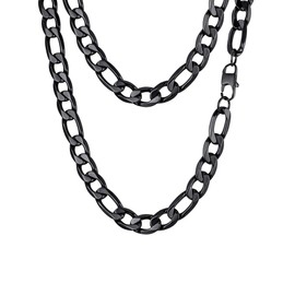 Prosteel Black Choker Necklace Men Figaro Chain Biker Chains 26inch Long Necklace Stainless Steel Black Gothic Jewelry