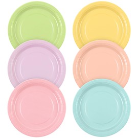Breroa - 72 platos de papel de arco iris pastel de 9 pulgadas, desechables, resistentes platos de papel sostenibles, platos de postre, platos decorativos a granel para fiestas, día festivo, picnics