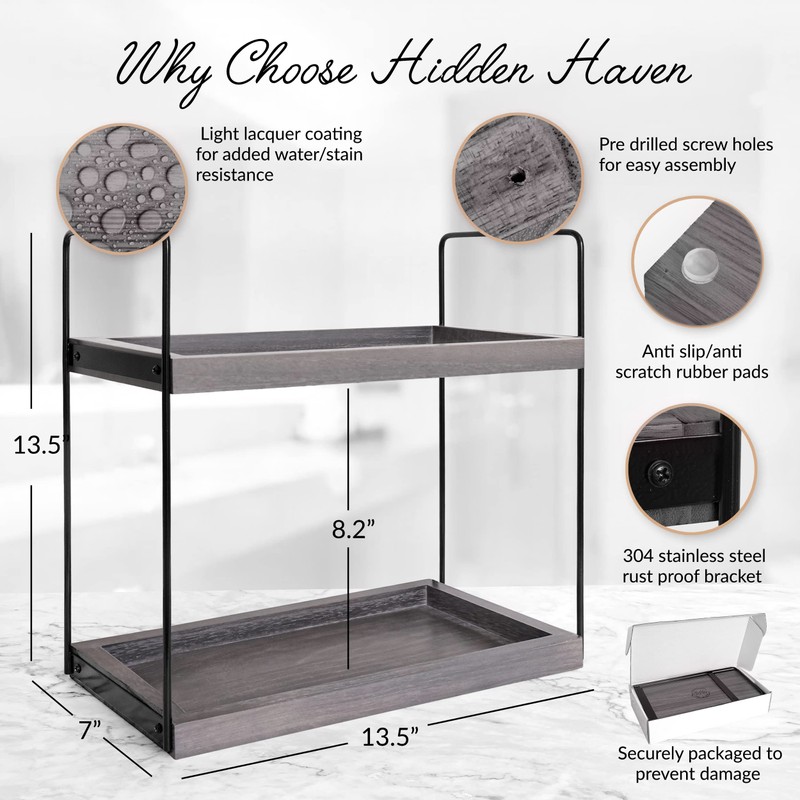 Hidden Haven - 2 Tier Bathroom Countertop Organizer Lightly Lacquered