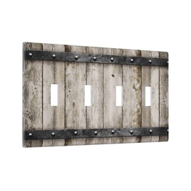 Vintage Retro Western Barn Cabin Wood 4 Gang Quad Toggle Light Switch Cover Plate Decorative Electric Faceplate Decorative Switchplate Screwless