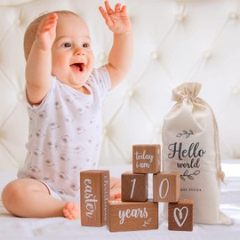 XINTM Cubos de Meses para Bebes para Fotos, Cubos para Bebé, Bloques de Hitos, con Bolsa de Tela y Caja de Regalo, Ideal para documentar el Crecimiento del Bebé, Regalo para Recién Nacido