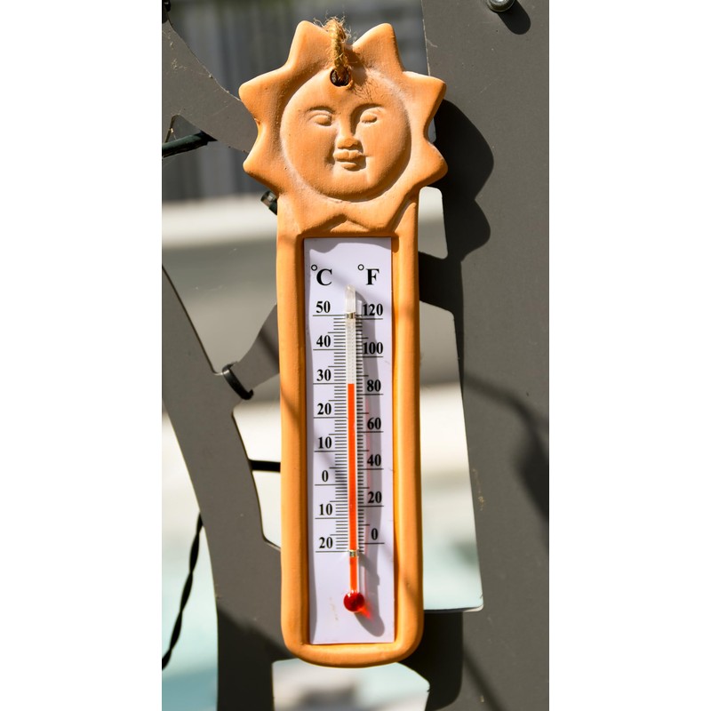 Terracotta Garden Thermometer with Sun Decor - Accurate Temperature Readings,