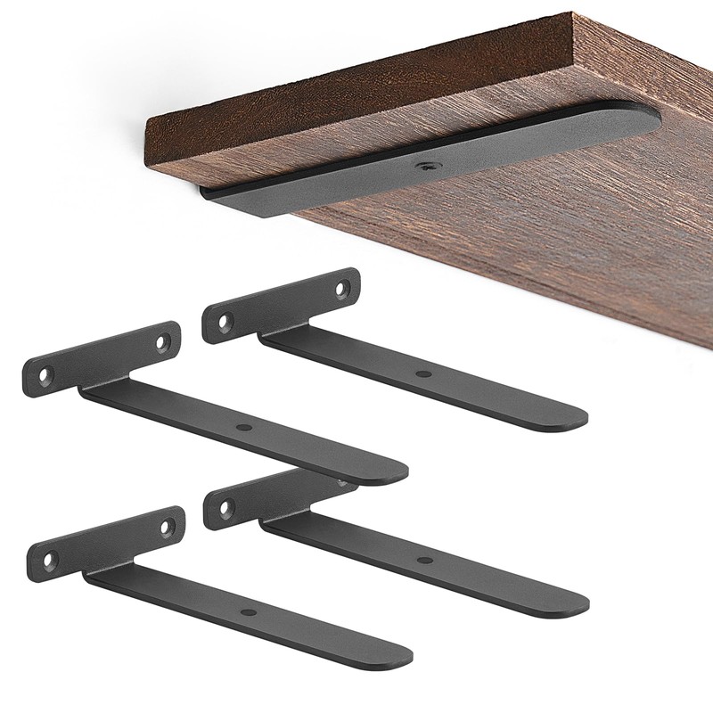 Mkono 4 Pack Shelf Brackets Black Heavy Duty Metal Hidden