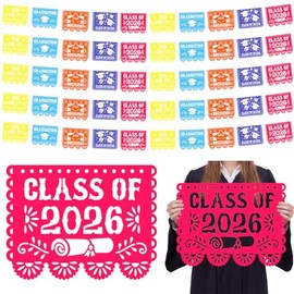50 Pcs/32 ft Large Mexican Graduation Party Decorations 16x12" Papel Picado Banner Class of 2026 Big Graduation Cleito Lindo Decorations Mexico Fiesta Banners Colorful Congrats Grads Garlands