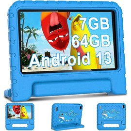 AOCWEI Children's 7 Inch Tablet Android 13 7GB (4+3) RAM + 64GB ROM (512GB Expandable) FHD IPS Child Lock Learning Children 2.4G WiFi Bluetooth 5.0 Tablets with EVA Shell
