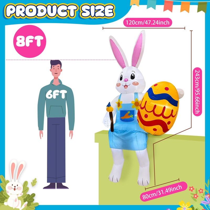 OurWarm 8FT Easter Inflatables Outdoor Decorations, Sitting Bunny with Eggs