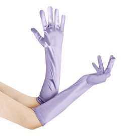 Lystaii Long Opera Party 20s Satin Gloves Stretchy Elbow Length Wedding 15 Inch Classic (Light Purple)