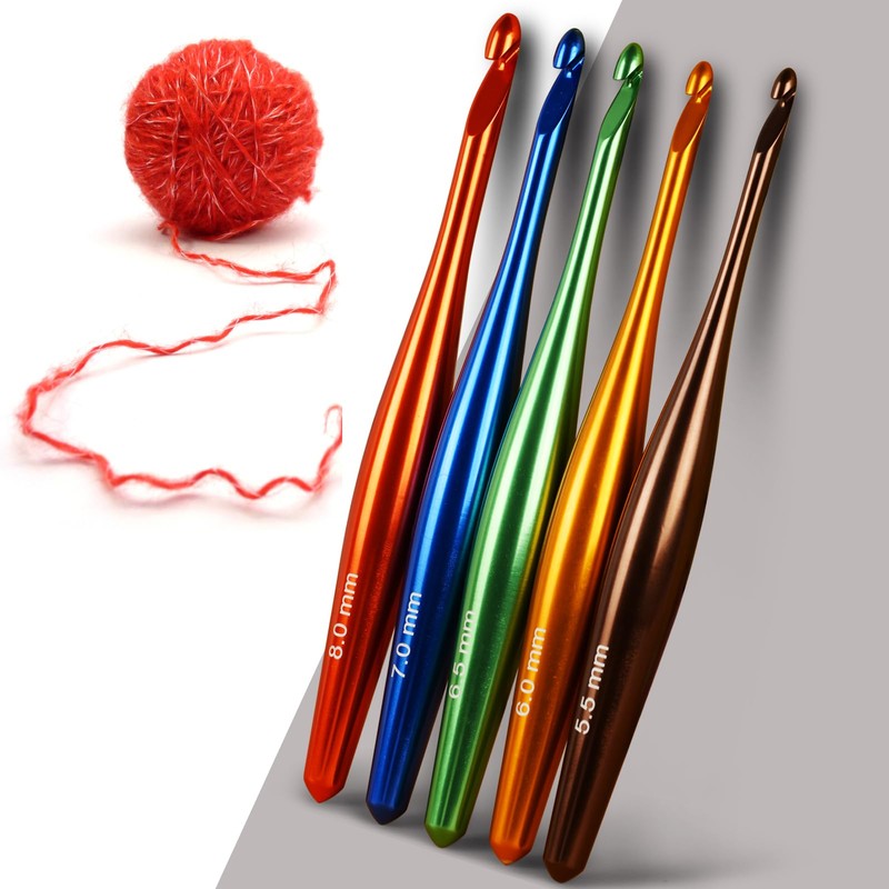 Svartur 6mm Crochet Hooks Ergonomic Handle, Hand-Polished Metal Aluminum Crochet