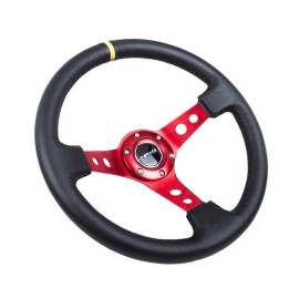 NRG NEW NRG Steering Wheel 350mm Black Leather Red Spoke 3" Deep Dish RST-006RD-Y
