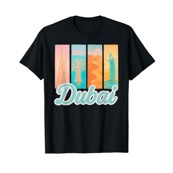 Dubai Pastel Brushstroke Art with Burj Khalifa and Desert T-Shirt
