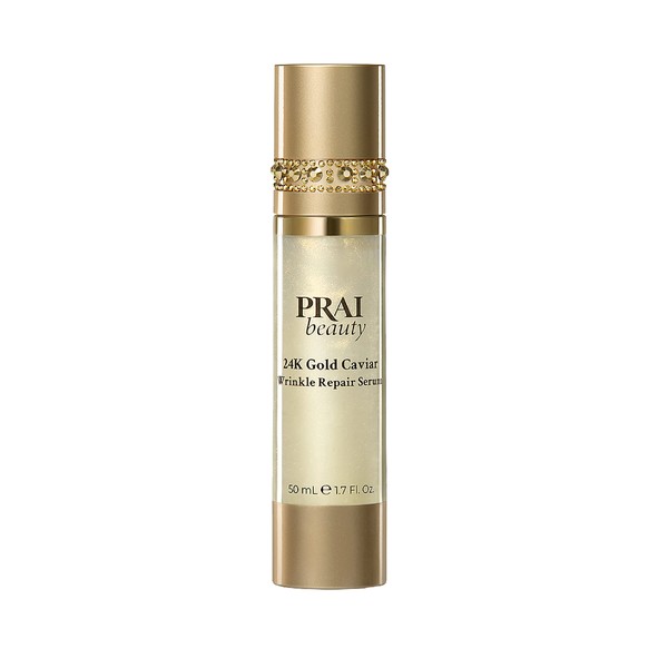PRAI Beauty 24K Gold Caviar Wrinkle Repair Serum, Anti-Aging and Anti-Wrinkle Hyaluronic Acid Serum for Face, 1.7 Oz