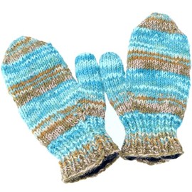 GURU SHOP Hand Knitted Gloves Wool Gloves Gloves Fauster Aqua Men Women Blue Wool One Size, aqua