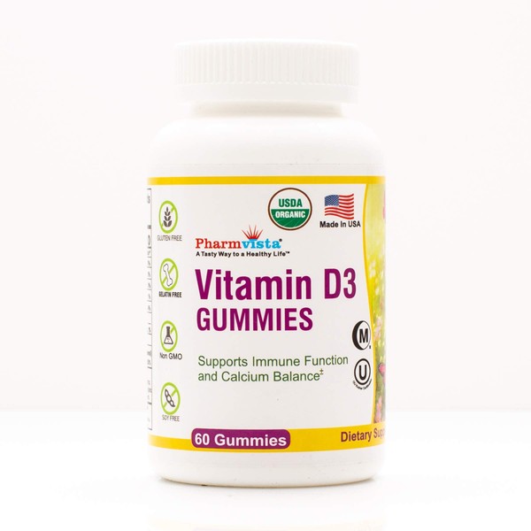 Organic Vitamin D3 Gummy Bears - Tasty, Gelatin-Free, Vegetarian Way to take Your Sunshine Vitamin (60 Count)