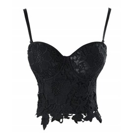 KUOSE Women's Punk Floral Lace Bustier Corset Party Bralet Crop Top Black, black