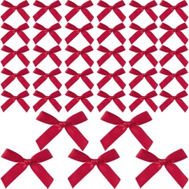 Pndeyo 35pcs Mini Gift Wrap Bows, Tiny Cute Satin Ribbon Bow, Soft Craft Bowknot Sewing Accessories for Christmas Wedding Birthday Party Flowers Bakery Treat Gift Box Decoration- Maroon