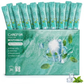 Mouthwash Travel Size - Portable Packets to Go, Alcohol & Fluoride Free Fresh Mint Mouthwash Strips for Superior Oral Hygiene,Disposable Packs (Pack of 20)