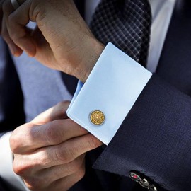 LeCalla Cufflinks for Men - 925 Sterling Silver Filigree Floral Design Cuff-links | 14K Gold-Plated Two-Tone Vintage Flower Pattern Cuff Links Sets | Cuff Links for Wedding, Business, Father's Day Gift