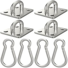 8 Pcs 304 Stainless Steel 2 x 1.6 Inch Pad Eye Plate Hooks with Screws and 304 Stainless Steel 3 Inch Snap Hook, for Suspension, Ceiling Hooks, Marine Application Hardware Hook