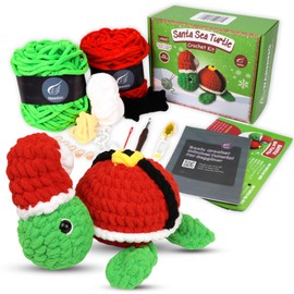 Needzo Christmas Large Santa Sea Turtle Crochet Kit for Beginners, Everything Included, Step-by-Step Video Tutorials, DIY Knitting Supplies