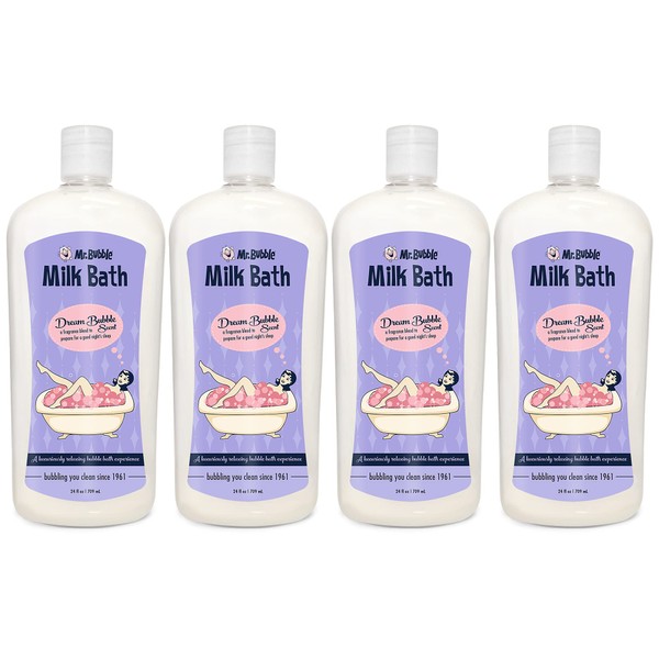 Mr. Bubble Dream Bubble Milk Bath - A Nourishing, Moisturizing, Milk Bath - Paraben Free, Phthalate Free, Coconut and Milk Foaming Bath (4 Bottles, 24 fl oz Each)