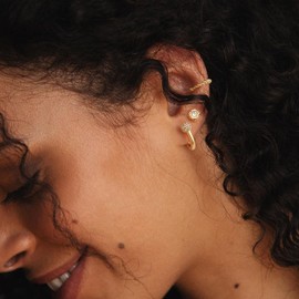 MYEARS Women Gold Huggie U Hoop Cluster Ball Earrings Ear Stud Cuff Cubic Zirconia 14K Gold Plated Small Simple Minimalist Hypoallergenic Everyday Jewelry