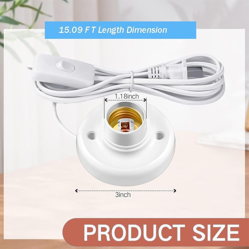 15ft Light Bulb Socket with Cord,Light Socket,E26/ E27 Lamp Base