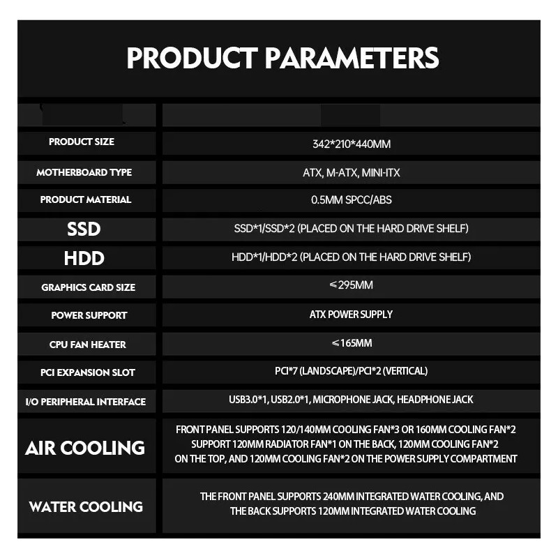 Computer Case Gaming PC case, Condition is new, ATX, M-ATX,