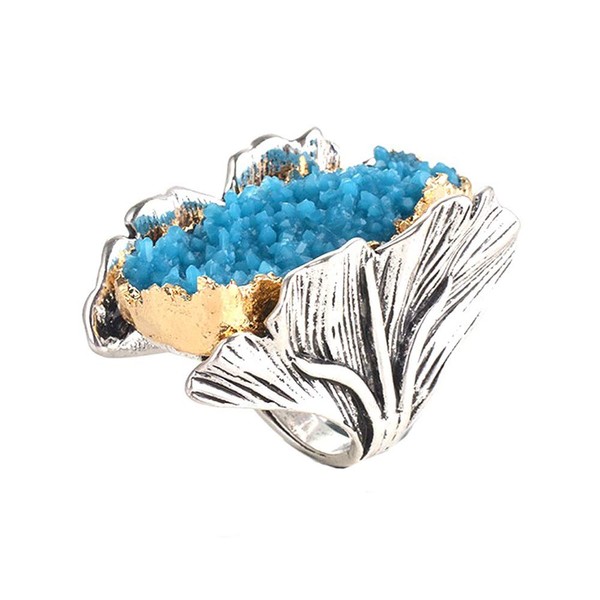 HSQYJ Retro Cocktail Statement Ring Antique Gold and Silver Tone