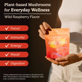 Daily Kind Super Mushroom Gummies, 10-in-1 Adaptogenic Mushroom Supplement Gummy, Immunity, Cognitive Performance, Gut Health, Lion’s Mane, Reishi, Cordyceps, Turkey Tail, Vegan, Gluten-Free, 60-Ct