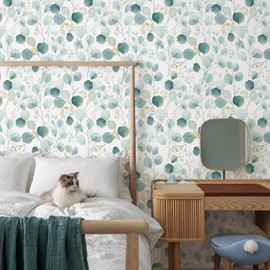 Sevalo Leaf Peel and Stick Wallpaper Boho Contact Paper for Cabinets Green Greenery Leaves Contact Paper Self-Adhesive Removable Wallpaper Eucalyptus Botanical Bathroom Waterproof 17.3inW 78.7inL
