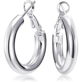 Chunky 14K Gold Plated Hoop Earring For Women GoFunway Lightweight Thick Hoops Large Small 20-40mm Huggie Sterling Silver Post Earrings (White, 25Millimeters)