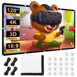 Druuzyl Screen Projector 120 Inch 16:9 HD Foldable Projector Screen Simple Hanging Film Screen with Hooks and Ropes Outdoor Movie Projection Screen for Home Cinema Camping