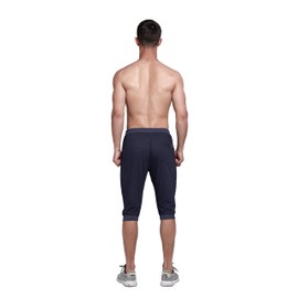 YSENTO - Pantalones capri de algodón para hombre, estilo casual, 3/4, para correr, debajo de la rodilla, para gimnasio, entrenamiento, bolsillos con cierre, 01 Azul, 30